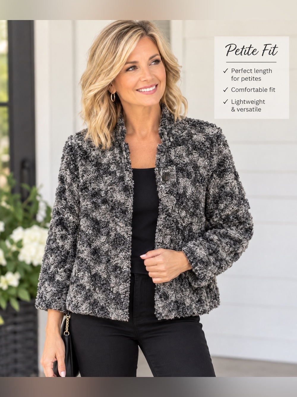 Alfred Dunner Gray Textured Faux Fur Jacket